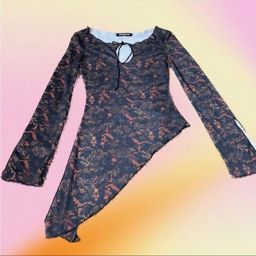 Urban Outfitters Black and Orange Asymmetrical Lace Top